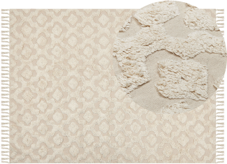 Teppich Baumwolle hellbeige 160 x 230 cm geometrisches Muster Kurzflor AKSARAY