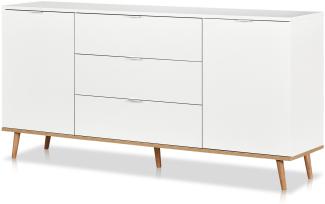 KHG Sideboard 2-türig mit Einlegeboden 3 Schubladen Scandi, Kommode aus Holzwerkstoff weiß foliert für Wohnzimmer und Esszimmer, 180 x 87 x 40 cm (B/H/T)