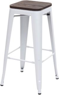 Barhocker HWC-A73 inkl. Holz-Sitzfläche, Barstuhl Tresenhocker, Metall Industriedesign stapelbar ~ weiß