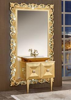 Casa Padrino Luxus Barock Badezimmer Set Gold - Waschtisch mit Waschbecken und Wandspiegel - Prunkvolle Badezimmermöbel im Barockstil