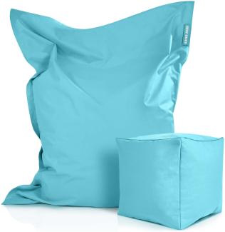 Green Bean© 2er Set XXL Sitzsack "Square+Cube" inkl. Pouf fertig befüllt mit EPS-Perlen - Riesensitzsack 140x180 Liege-Kissen Bean-Bag Chair Aquamarin