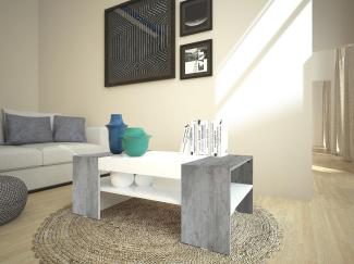 Couchtisch >Cesena< in Weiß-Hochglanz/Beton - 110x40x60cm (BxHxT)