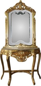 Casa Padrino Barock Spiegelkonsole Gold mit Marmorplatte und mit schönen Barock Verzierungen auf dem Spiegelglas Mod6 - Antik Look