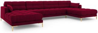Micadoni 6-Sitzer Samtstoff Panorama Sofa Mamaia | Bezug Red | Beinfarbe Gold Metal