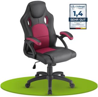 Juskys Racing Schreibtischstuhl Montreal (bordeaux) ergonomisch, höhenverstellbar & gepolstert, bis 120 kg - Bürostuhl Drehstuhl PC Gaming Stuhl