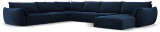 Micadoni 8-Sitzer Samtstoff Panorama Ecke links Sofa Kaelle | Bezug Royal Blue | Beinfarbe Black Plastic