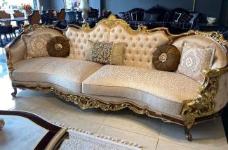 Casa Padrino Luxus Barock Sofa Silber / Braun / Gold - Prunkvolles Barockstil Wohnzimmer Sofa - Barock Möbel