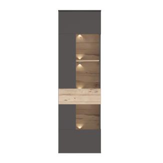 FORTE Como Vitrine mit LED Beleuchtung, Holzwerkstoff, Grau/Braun/Braun, 60,4 x 203,3 x 41,3 cm