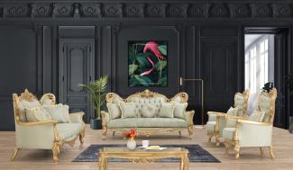 Casa Padrino Luxus Barock Wohnzimmer Set Hellgrün / Gold - 2 Sofas & 2 Sessel & 1 Couchtisch - Handgefertigte Barock Wohnzimmer Möbel - Edel & Prunkvoll