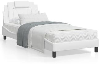 Bett mit Matratze Weiß 90x190 cm Kunstleder (Farbe: Weiß)