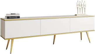TV Lowboard Orenate 175 mit Füße (Farbe: Weiß / Weiß + Gold)