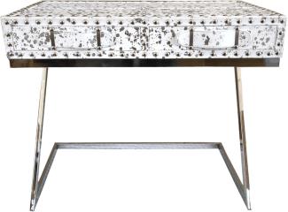 Casa Padrino Luxus Schreibtisch mit 2 Schubladen Weiß / Silber 110 x 50 x H75 Leder / Metall - Sekretär