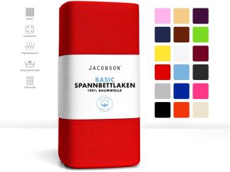 JACOBSON Jersey Spannbettlaken Spannbetttuch Baumwolle Bettlaken (Topper 140-160x200 cm, Rot)