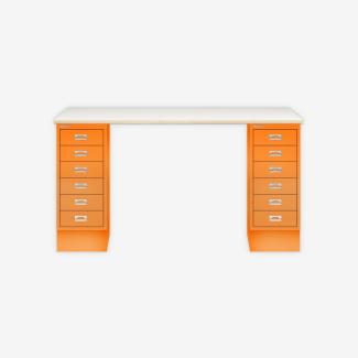 MultiDesk, 2 MultiDrawer mit 6 Schüben, Dekor Plywood, Farbe Orange, Maße: H 740 x B 1400 x T 600 mm
