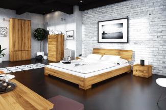 Bett Bento 5 aus Wildeiche massiv 160x200 cm mit Holzkopfteil und Holzbeinen