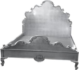 Casa Padrino Luxus Barock Doppelbett Silber - Prunkvolles Massivholz Bett mit Kopfteil - Schlafzimmer Möbel im Barockstil - Edel & Prunkvoll