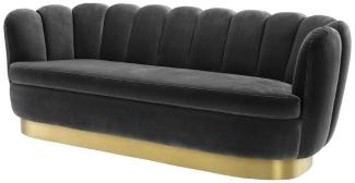 Casa Padrino Luxus Samt Sofa Dunkelgrau / Messingfarben 225 x 90 x H. 80 cm - Wohnzimmer Sofa - Luxus Qualität