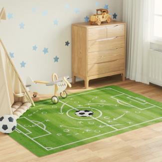 vidaXL Kinderteppich Grün 160x230 cm Fußballfeld Waschbar Rutschfest