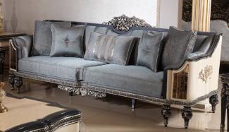 Casa Padrino Luxus Barock Sofa Hellblau / Beige / Schwarz / Gold - Prunkvolles Wohnzimmer Sofa mit elegantem Muster - Barock Wohnzimmer & Hotel Möbel - Edel & Prunkvoll