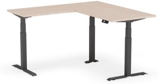 elektrisch höhenverstellbarer Schreibtisch L-SHAPE 160 x 160 x 60 - 80 cm - Gestell Schwarz, Platte Eiche