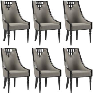 Casa Padrino Luxus Art Deco Esszimmer Stuhl Set Grau / Schwarz 55 x 55 x H. 105 cm - Edles Küchen Stühle 6er Set - Art Deco Esszimmer Möbel