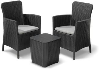 Allibert Miami Balkon Lounge Set anthrazit, Balkontisch und Stühle, Balkonmöbel, kleiner Balkon