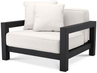 Casa Padrino Luxus Garten Sessel mit Kissen Schwarz / Weiß 101 x 100 x H. 72 cm - Garten Terrassen Hotel Möbel - Luxus Qualität