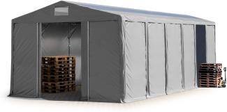 Lagerzelt 8x12 m Zelthalle Industriezelt mit Oberlicht 4m Seitenhöhe PVC Plane 850 N grau 100% wasserdicht mit Schiebetor
