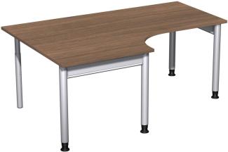 PC-Schreibtisch '4 Fuß Pro' links, höhenverstellbar, 180x120cm, Nussbaum / Silber