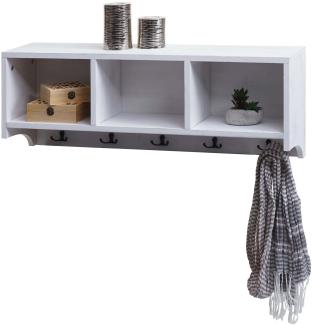 Wandregal HWC-K49, Garderobe Wandgarderobe Regal, 3 Staufächer 5 Haken 30x80x20cm Holz ~ weiß, shabby