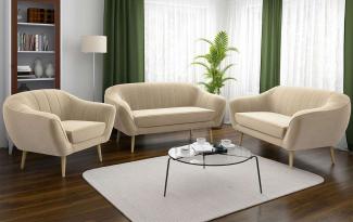 Couchgarnitur - Sofa ELI - 3 2 1 - Beige Velours