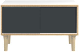 Poise Sideboard, Plywood, Schiebetüren in anthrazitgrau, 4 Füße aus Eiche, H 621 x B 1000 x 450 mm