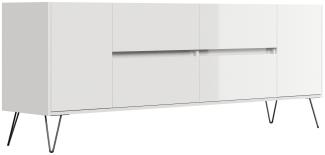 Raumwunder XXL 'Heros' Sideboard mit 4 Schubladen und 2 Türen, Holz weiß, Hochglanz, 199 x 72 x 42 cm