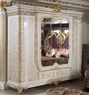 Casa Padrino Luxus Barock Schlafzimmerschrank Weiß / Beige / Gold - Prunkvoller Massivholz Kleiderschrank im Barockstil - Barock Schlafzimmer & Hotel Möbel - Edel & Prunkvoll