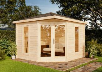 Alpholz 5-Eck Gartenhaus Liwa Compact Gartenhaus aus Holz Holzhaus mit 28 mm Wandstärke Blockbohlenhaus mit Montagematerial