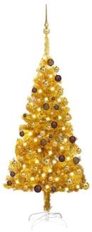 vidaXL Künstlicher Weihnachtsbaum mit LEDs & Kugeln Golden 120cm PET, Mit Beleuchtung [3077517]
