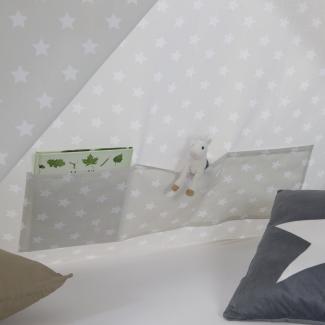 Homestyle4u 'TIPI' Kinderbett, weiß/grau, 90x200 cm, inkl. 2 Bettkästen, Lattenrost und Stoffüberwurf, Kiefernholz