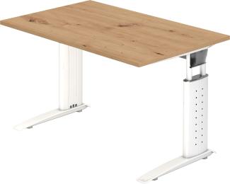 bümö® Schreibtisch U-Serie höhenverstellbar, Tischplatte 120 x 80 cm in Asteiche, Gestell in weiß