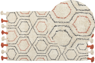 Teppich Baumwolle beige orange 80 x 150 cm geometrisches Muster Kurzflor HAJIPUR