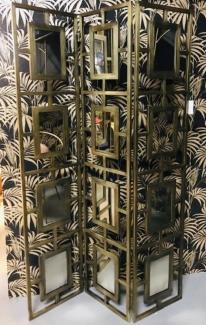 Casa Padrino Luxus Raumteiler Messingfarben 115 x 2 x H. 183 cm - Faltbarer Metall Raumteiler mit Spiegel - Schlafzimmer Möbel - Hotel Möbel - Luxus Kollektion