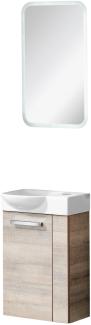 Fackelmann SBC A-VERO Gäste WC Set 3-teilig 45 cm, Braun hell, links, Keramik Hahnloch rechts + LED