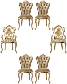 Casa Padrino Luxus Barock Esszimmerstuhl Set Weiß / Gold - 6 handgefertigte Küchen Stühle im Barockstil - Barock Esszimmer Möbel - Edel & Prunkvoll