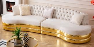 Casa Padrino Luxus Chesterfield 4er Sofa Creme / Gold 340 x 105 x H. 82 cm - Gebogenes Chesterfield Wohnzimmer Sofa - Wohnzimmer Möbel - Chesterfield Möbel - Luxus Möbel - Luxus Einrichtung