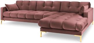 Micadoni 5-Sitzer Samtstoff Ecke rechts Sofa Mamaia | Bezug Pink | Beinfarbe Gold Metal