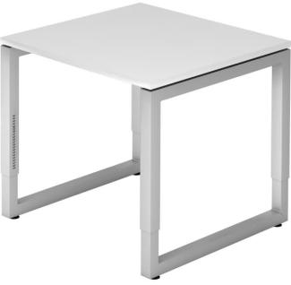 Schreibtisch RS08 O-Fuß eckig 80x80cm Weiß Gestellfarbe: Silber