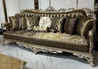 Casa Padrino Luxus Barock Sofa Gold / Silber - Prunkvolles Wohnzimmer Sofa mit dekorativen Kissen - Barock Wohnzimmer Möbel - Edel & Prunkvoll