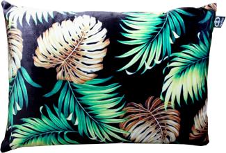 Casa Padrino Luxus Kissen San Francisco Palm Leaves Schwarz / Mehrfarbig 35 x 55 cm - Feinster Samtstoff - Wohnzimmer Deko Accessoires