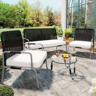 Merax Gartenlounge-Set, 4-Sitzer Balkonset Gartenmöbel Rattan 2-Sitzer Sofa*1+Tisch*1+Stuhl*2, grau