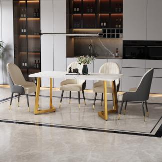 Merax 117x68cm Esstisch (1-St, nur Tisch), Küchentisch mit Metallbeinen Marmortisch Schreibtisch, Gold | weiße Marmoroptik