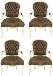 Casa Padrino Barock Salon Stuhl Set Braun / Creme 60 x 50 x H. 93 cm - 4 handgefertigte Salon Stühle mit Lederoptik - Barockmöbel